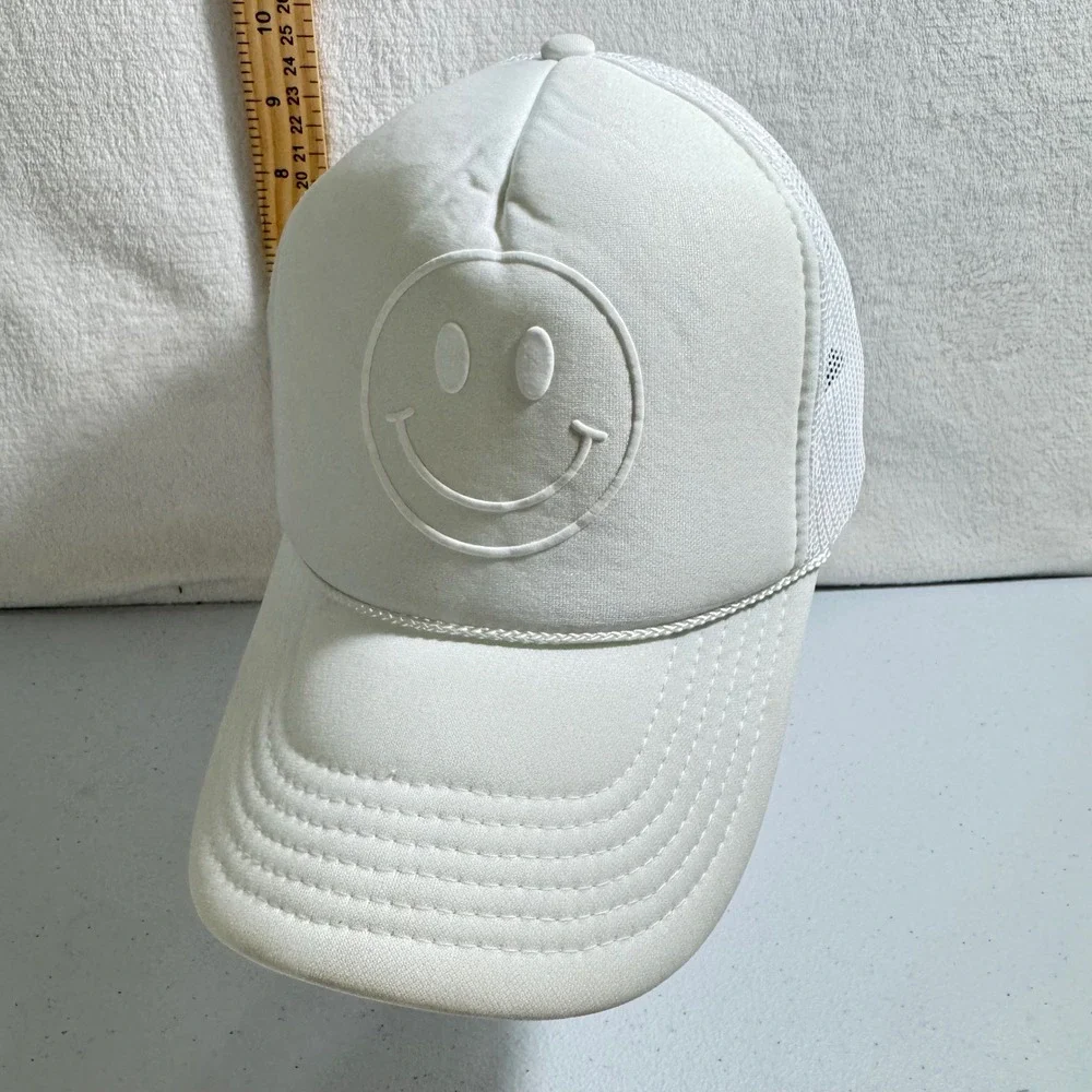 Otto Happi White Smiley Face Trucker ROPE Hat Embossed‎ Mesh Snapback Cap RETRO